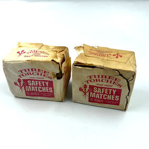 Vintage Lot Three Torches Damp Proof Safety Matches 2 Packs 10 Boxes Each Pack